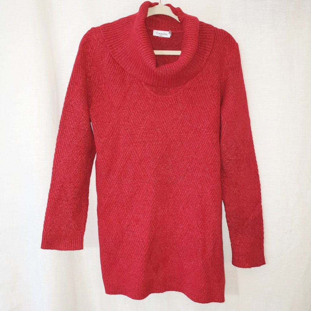 NWOT Calvin Klein Lg Oversize  Knit Pullover Red Knit Sweater Holiday Top #22-I